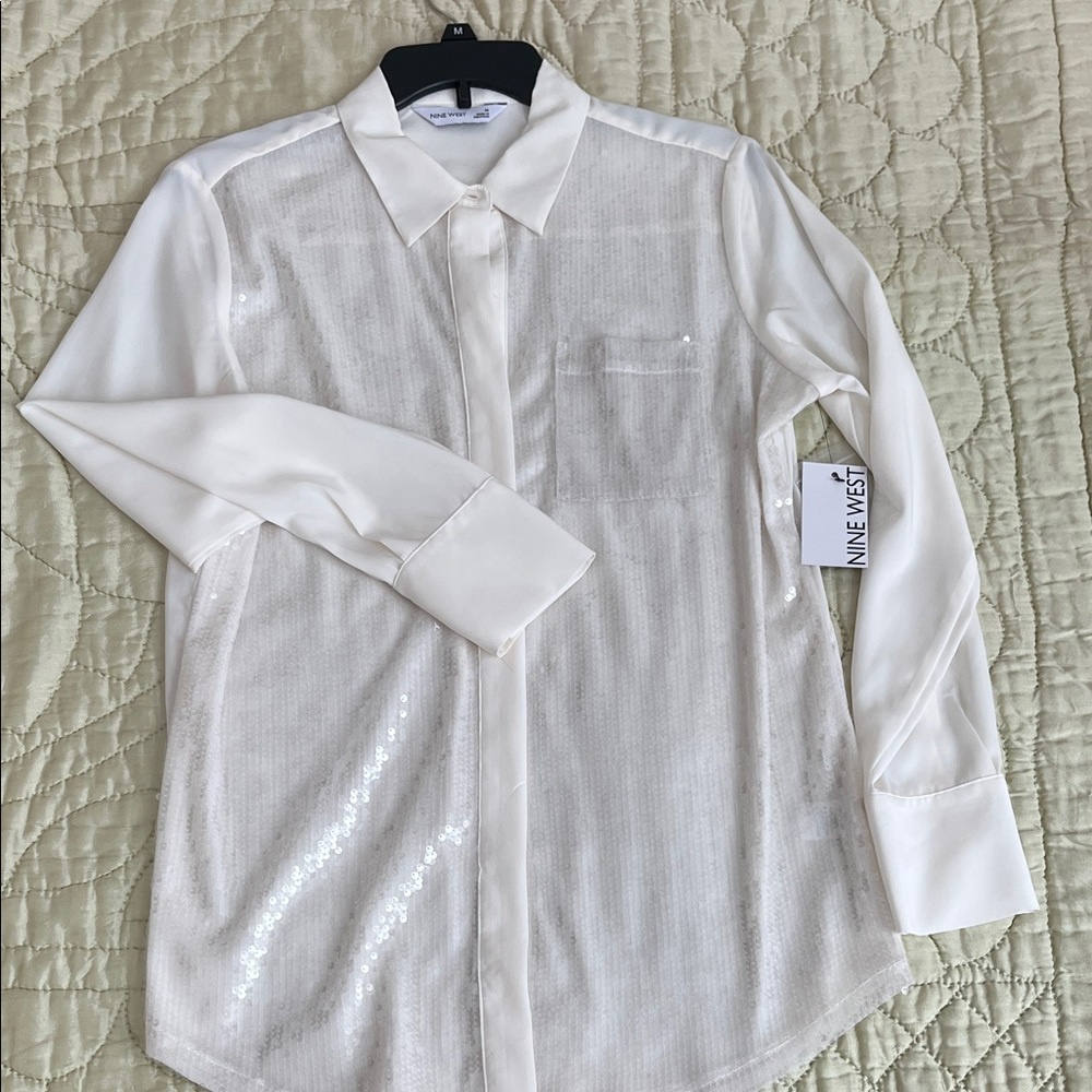 Nine West Cream Women’s Sequined Blouse Size M